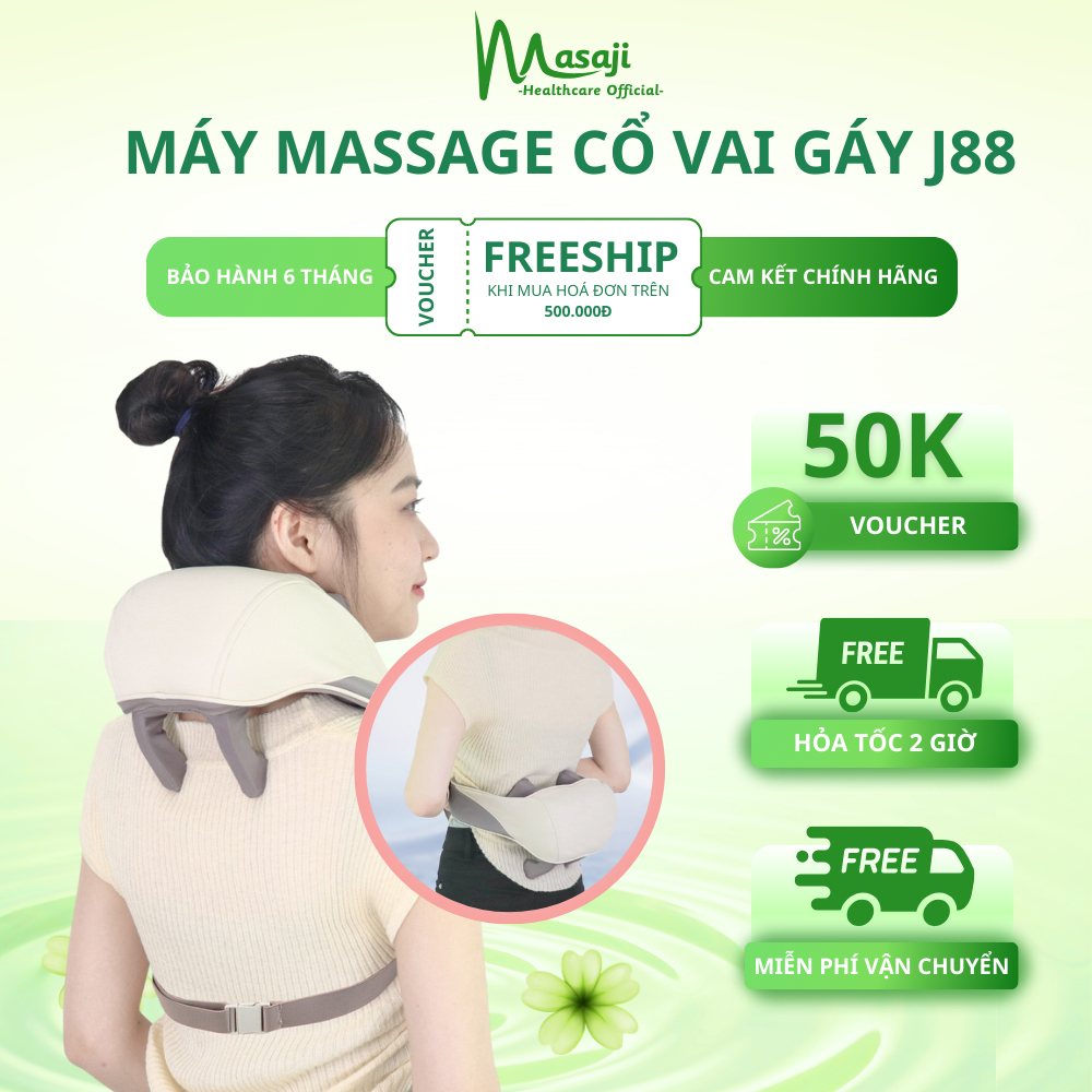 Máy massage cổ vai gáy Masaji, chườm ấm hồng ngoại với 6 đầu mát xa silicon, giảm đau nhức cải thiện sức khỏe