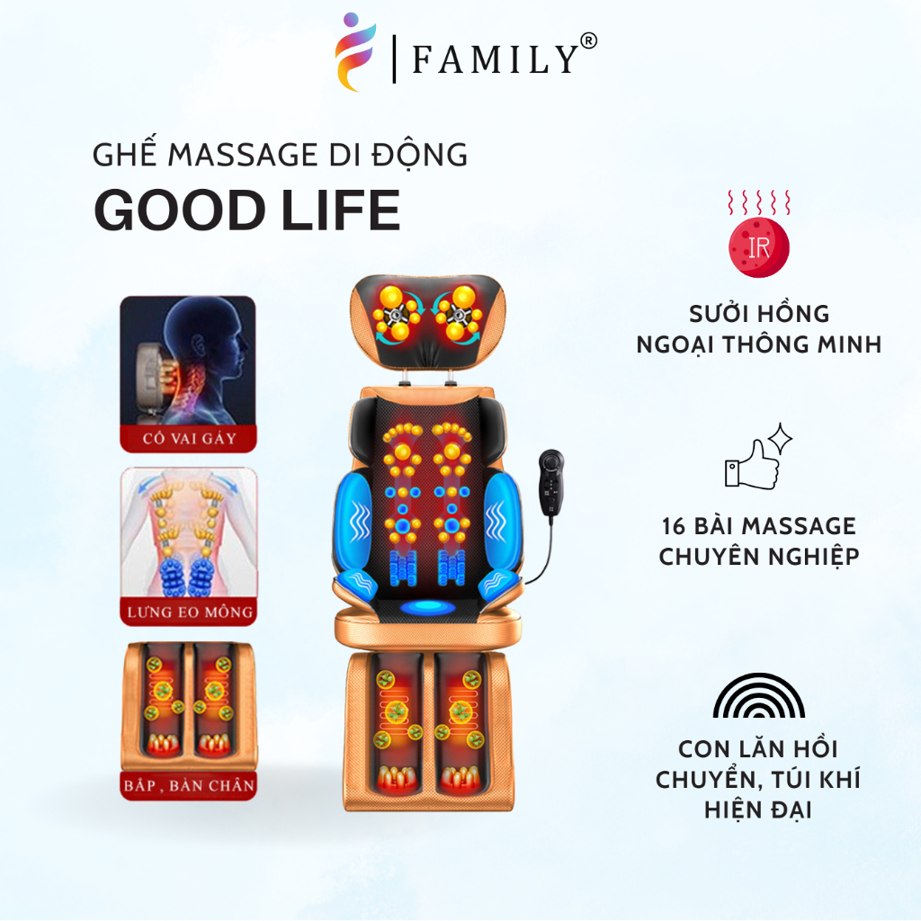 Ghế massage toàn thân Good Life, Máy massage hỗ trợ giảm đau nhức, Dễ dàng di chuyển cất gọn