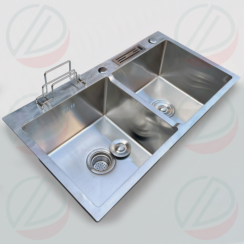 Chậu Rửa Chén Bát Inox Loại 1 Hộc 2 Hộc Thông Dụng Nhiều Kích Thước - Gồm chậu SUS304 hoặc 201 và xi phông thoát nước