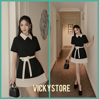 Váy chữ A  Cổ Sơmi Công Sở  Cộc tay, Dáng Tiểu Thư,Tặng Kèm Hoa trà.Có BiGSize( May theo số đo)