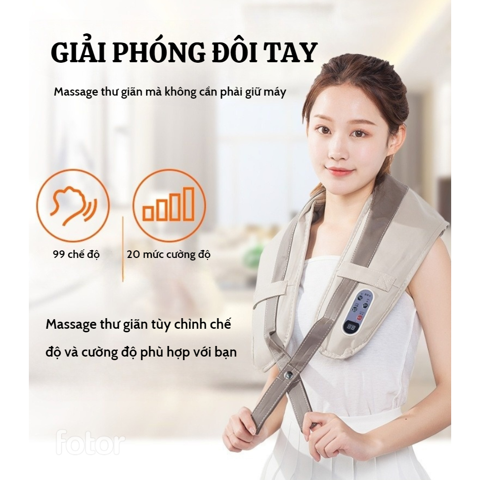 Máy massage đấm lưng vai cổ gáy KAW, Đai Massage Cổ Vai Gáy Giảm Mệt Mỏi Căng Thẳng, không cần giữ máy khi massage