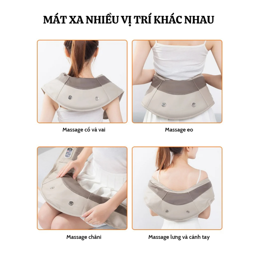 Máy massage đấm lưng vai cổ gáy KAW, Đai Massage Cổ Vai Gáy Giảm Mệt Mỏi Căng Thẳng, không cần giữ máy khi massage