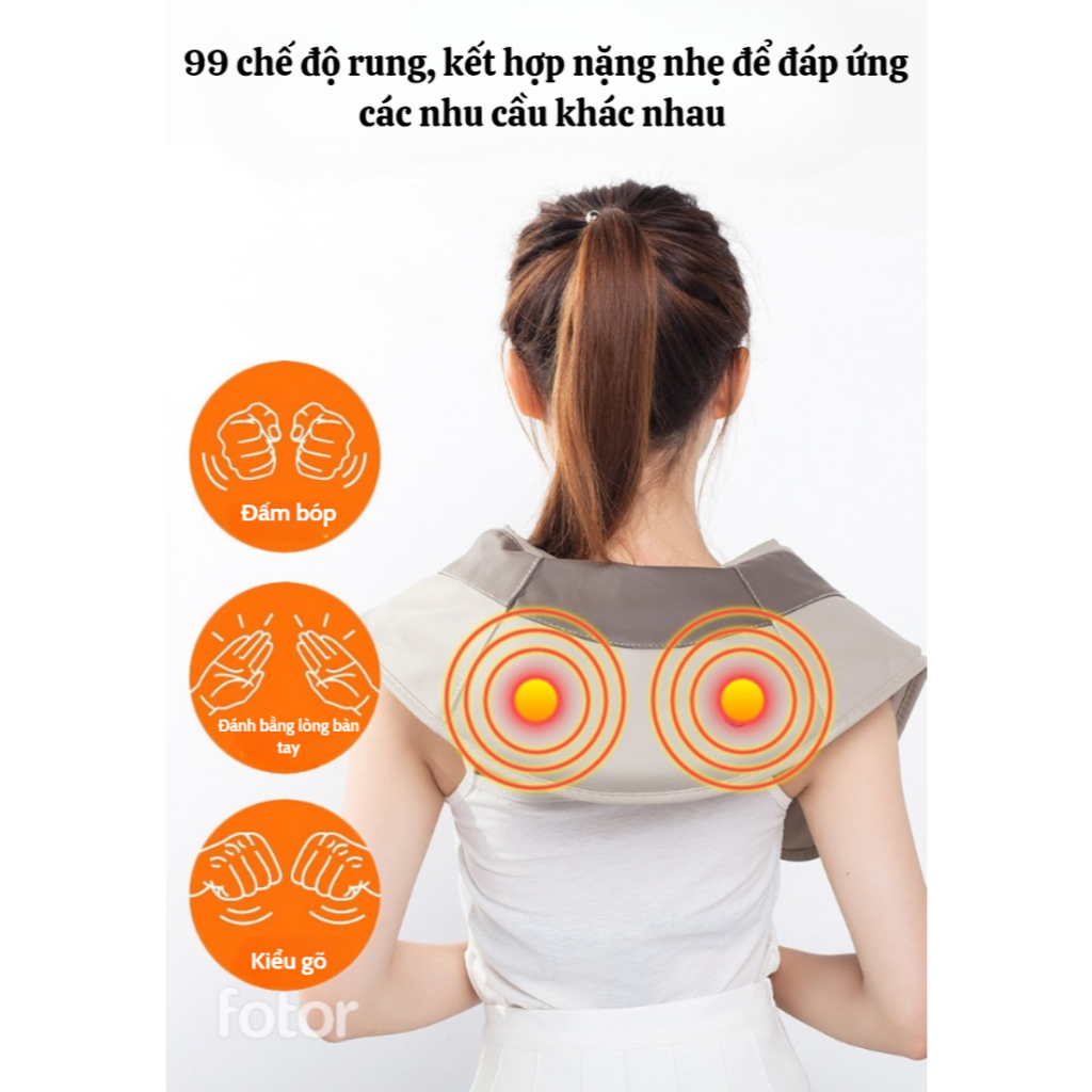 Máy massage đấm lưng vai cổ gáy KAW, Đai Massage Cổ Vai Gáy Giảm Mệt Mỏi Căng Thẳng, không cần giữ máy khi massage