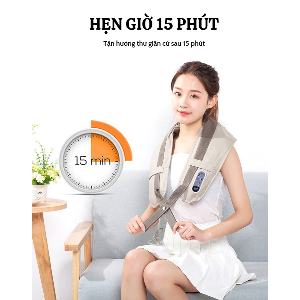 Máy massage đấm lưng vai cổ gáy KAW, Đai Massage Cổ Vai Gáy Giảm Mệt Mỏi Căng Thẳng, không cần giữ máy khi massage