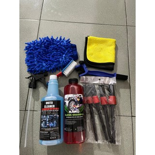 Combo 11 món rửa xe: Rửa đa năng moto cleaner, xà bông rửa xe bọt tuyết, dụng cụ rửa xe khăn găng tay cọ rửa xe