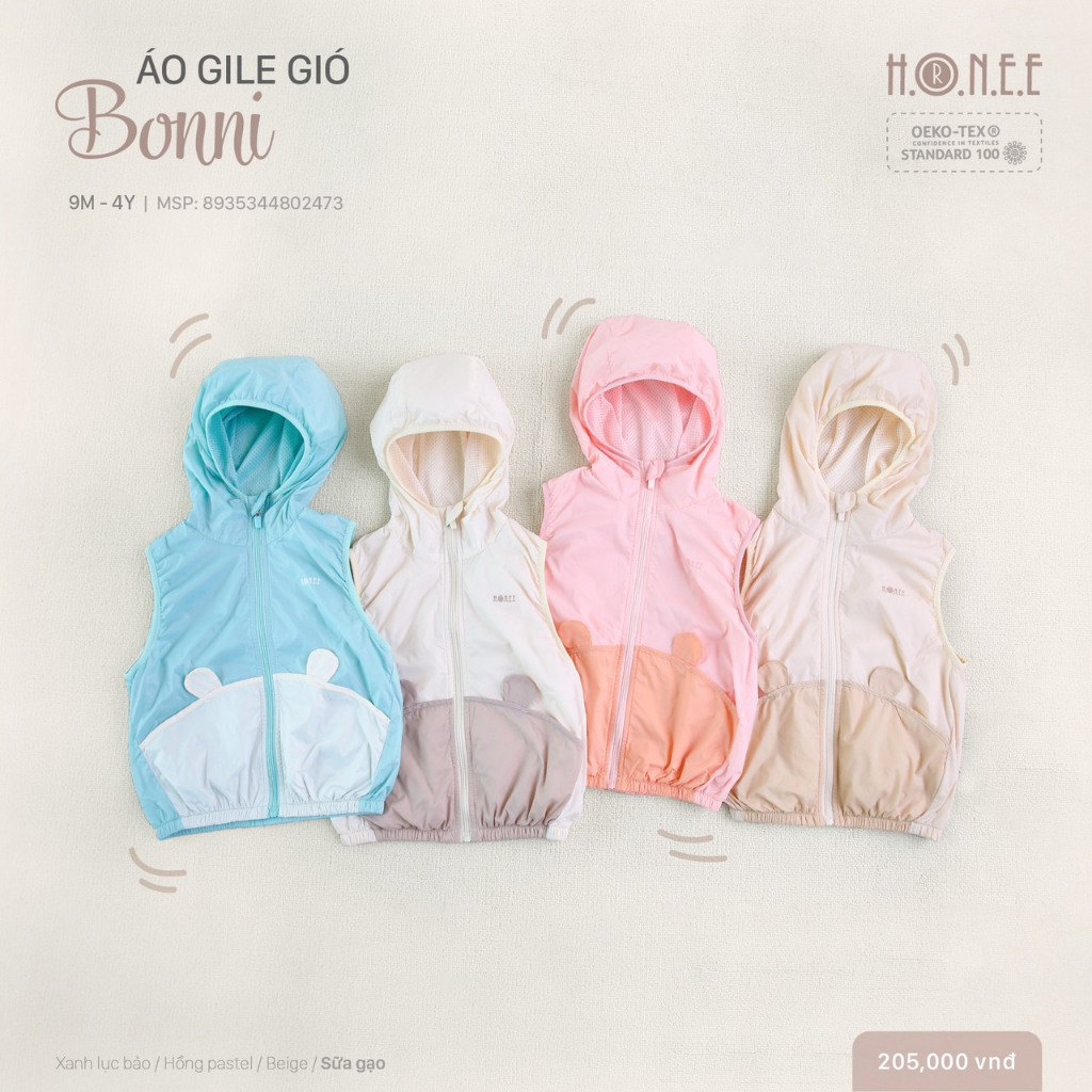 Áo khoác Gile gió cho bé hãng Hrnee