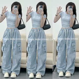Quần baggy jean nữ lưng cao cạp chun bo gấu co dãn phong cách hàn quốc chất liệu bò mịn đẹp KoKo