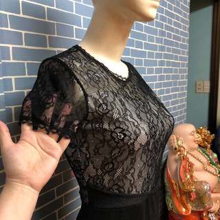 đầm suông đen phối ren 2hand