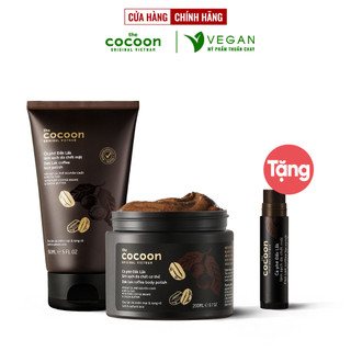 Bộ 3 Cà phê Đắk Lắk tẩy da chết cocoon: Cơ thể 200ml + Da mặt 150ml + Son môi 5g