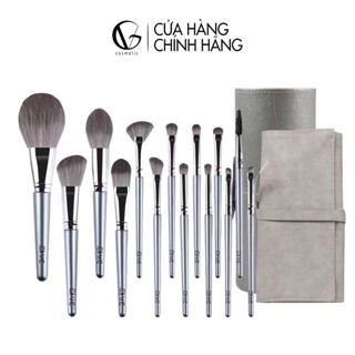 Bộ cọ trang điểm cá nhân GUVIET set 14 cây màu xám bạc có bao da (cốc)