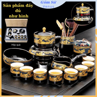 Bộ ấm chén pha trà cối xay men trắng hàng cao cấp kèm quà tặng
