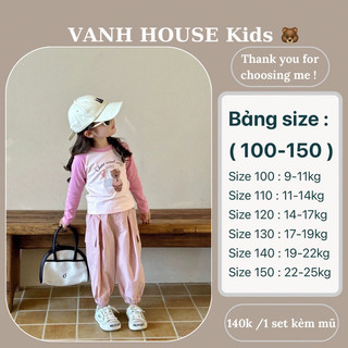 Bộ quần áo bé gái tặng kèm mũ cho bé trẻ trung năng động size 9 đến 27kg