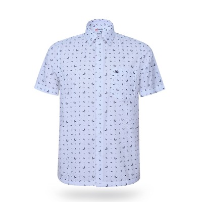 Áo sơ mi nam tay ngắn KHATOCO form Tailor Fit lai ngang họa tiết mã A1MN468T2-CNIN406-2508-N