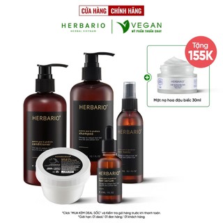 Bộ 5 chăm sóc tóc bồ kết vỏ bưởi herbario: Dầu gội 300ml + Dầu xả 300ml + Xịt dưỡng 100ml + Serum 30ml + Kem ủ tóc 200ml