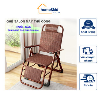 Ghế mây gập ngả 180độ thư giãn cao cấp, ghế có gác chân chất liệu mây cao cấp mát mẻ
