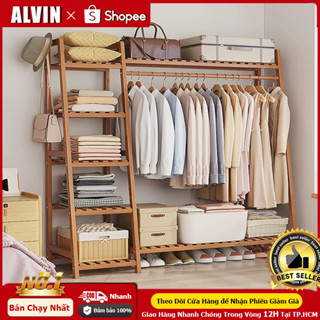 Tủ Quần Áo Tủ Vải Kệ Treo Quần Áo Gỗ Tre Có Ngăn Chứa Đồ Tiện Lợi Hàng Nhập khẩu Giá Treo Quần
