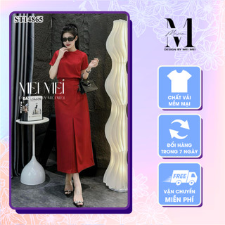 Đầm suông dài đỏ sang trọng - đầm công sở, dự tiệc, cao cấp, thiết kế thanh lịch meistore st14865