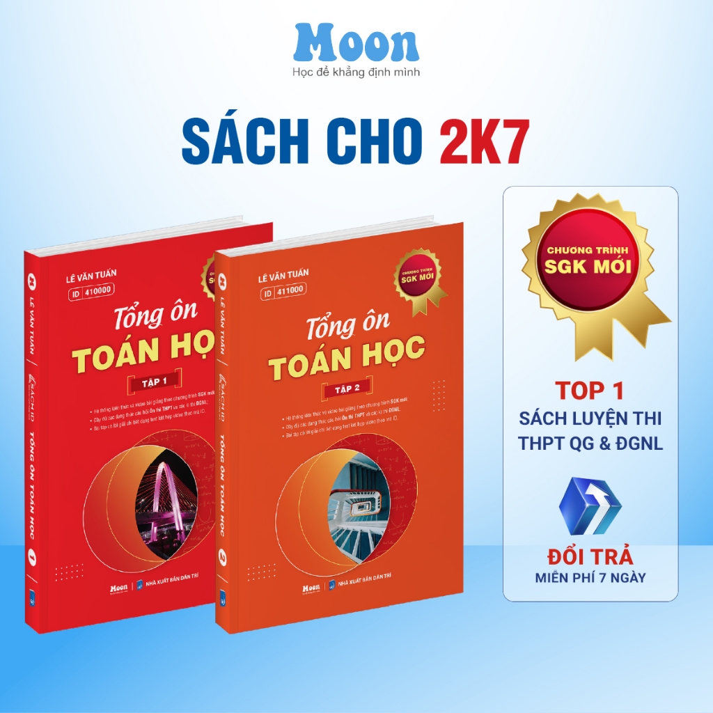Sách Tổng ôn toán học lớp 12 tập 1 & 2 ôn thi thpt quốc gia, đánh giá năng lực cho 2k8 Moonbook | BigBuy360 - bigbuy360.vn