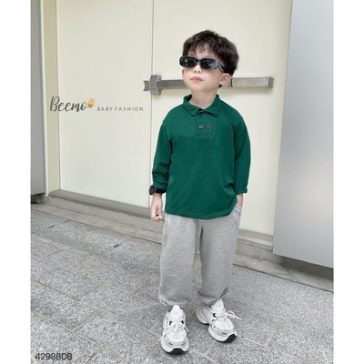Set bộ polo dài tay Beemo phối khuy cổ vải cotton mềm mại, thoáng mát cho bé trai từ 9-25kg 4298BDB