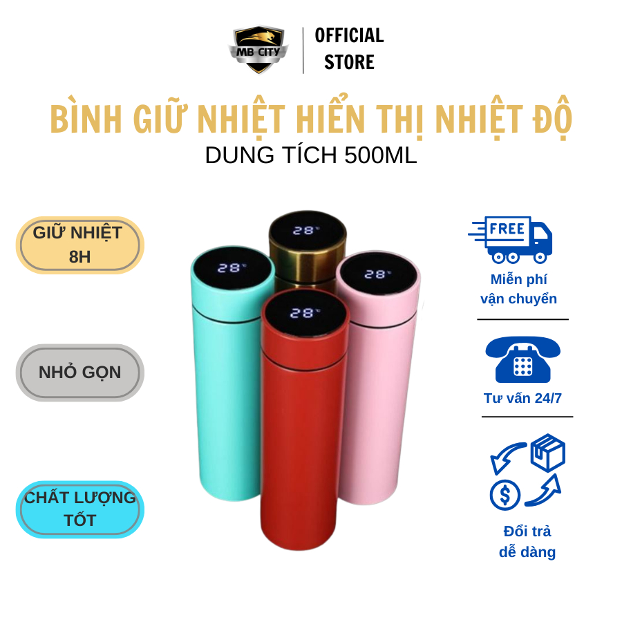 Bình giữ nhiệt inox hiển thị nhiệt độ 500ml cao cấp - Chất liệu cao cấp an toàn - Giữ nhiệt tốt