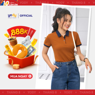 Áo thun polo nữ YODY chất liệu cafe phối nẹp  trẻ trung  mềm mịn, khử mùi NCF2 APN3700