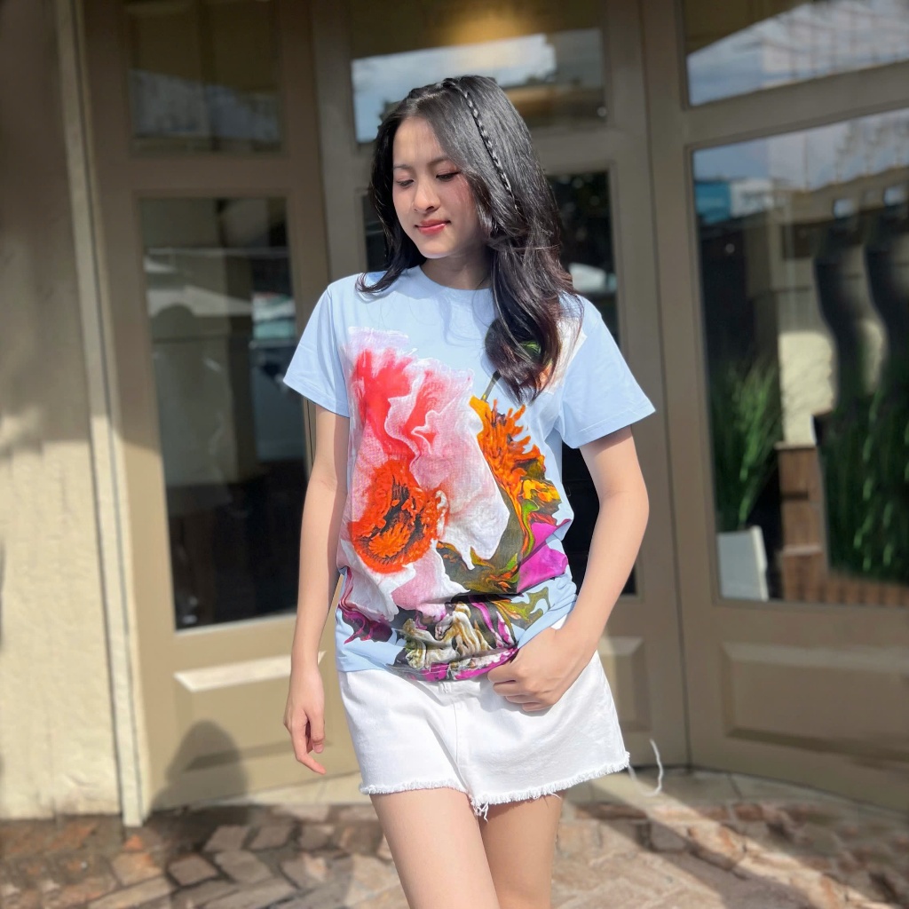 Áo Phông Za.ra In 3D Hoa Hồng Sắc Nét, Chất 100% Cotton Mềm Mịn, Chuẩn Hàng VNXK.