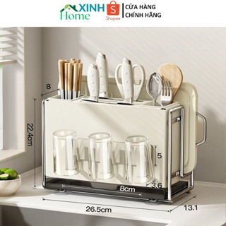 Kệ Để Dao Nhà Bếp Khung Thép 26x13x24 Có Thể Treo Tường, Giá Đựng Dao Thớt Phòng Bếp Có Khay Thoát Nước