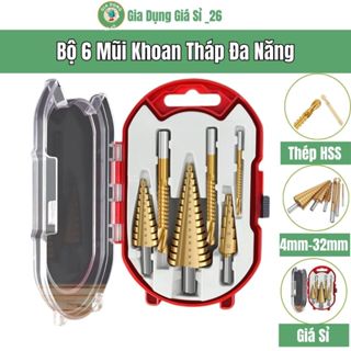 Bộ Mũi Khoan Tháp Đa Năng 6 Món HSS - Mũi Khoan Bước Phủ Titan Chống Mài Mòn, Đa Kích Thước Đường Kính 4mm - 32mm