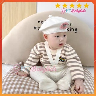 Mũ nồi đan len đính hoa dễ thương cho bé gái
