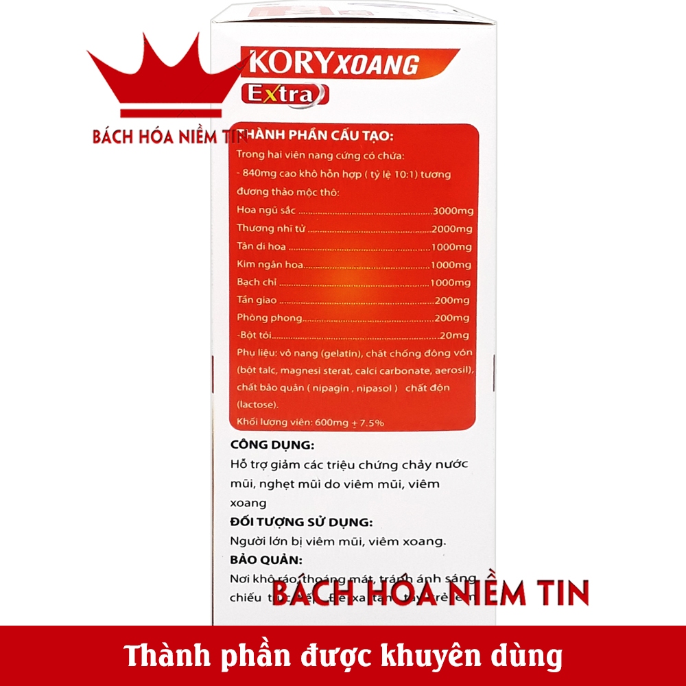 Viên Kory Xoang Extra Giảm Viêm Xoang Cấp và Mãn Tính - Thành Phần   Thảo Dược Oan Toàn Và Hiệu Qủa - Hộp 30 Viên