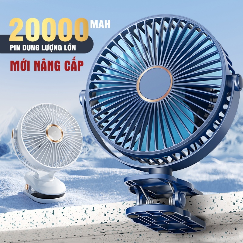 Quạt Điện Kẹp Mini Để Bàn 20000mAh Nâng Cấp Dung Lượng Pin Sạc Quạt Kẹp Bàn Xoay 360 Siêu Yên Tĩnh 4 Cấp Tốc Độ