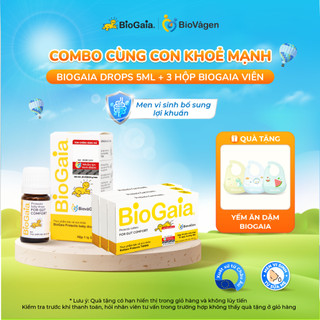 Combo cùng con khỏe mạnh gồm 1 lọ men vi sinh BioGaia Protectis Drops và 3 hộp men vi sinh BioGaia dạng viên