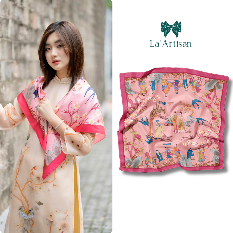 Khăn lụa Truyện Kiều choàng vai, quàng cổ cao cấp 60x60cm, 90x90cm - Quà tặng văn hóa La'Artisan