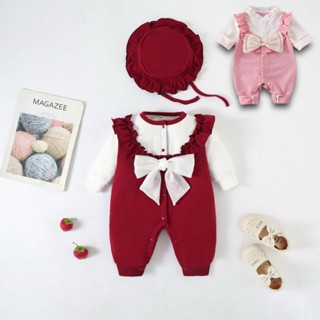 [Tặng mũ] Bodysuit dễ thương xinh xắn cho bé gái nhung tăm Body dài tay mặc thôi nôi đầy tháng NGỰC BÈO KÈM MŨ SLT136