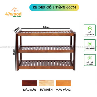 Kệ để giày dép 3 tầng rộng 60cm, gỗ cao su chống nước - Giá để giày dép 3 tầng 47wood