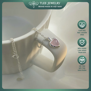 Dây chuyền bạc nữ TLEE mặt đá tim hồng thạch, xanh biển, trắng mắt mèo phong cách vintage TLEE JEWELRY D0252