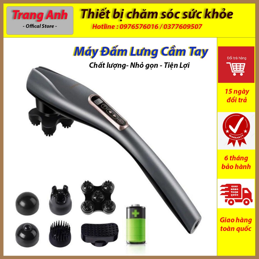 Máy massage cầm tay, Máy đấm lưng cao cấp 6 đầu, Pin sạc không dây siêu tiện lợi , Bảo hành 6 tháng