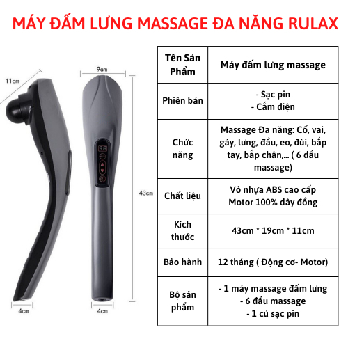 Máy massage cầm tay, Máy đấm lưng cao cấp 6 đầu, Pin sạc không dây siêu tiện lợi , Bảo hành 6 tháng