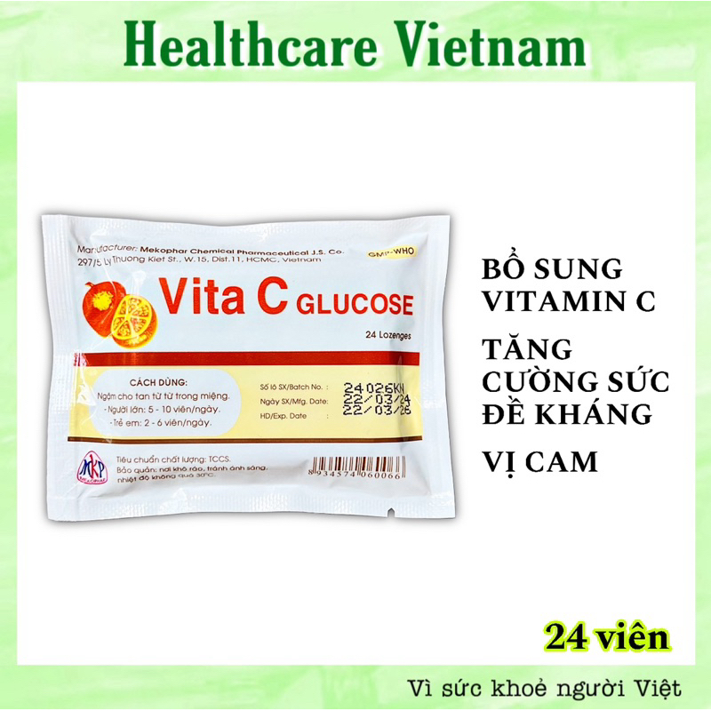 COMBO 3 Kẹo Ngậm C Vita C Glucose Bổ Sung Vitamin C Tăng Cường Sức Đề Kháng Gói 24 Viên