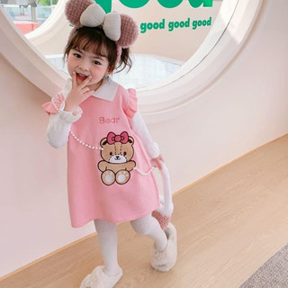 Váy Hồng Dài Tay Có Cổ mặc đi học, đi chơi cho bé gái 10-30kg