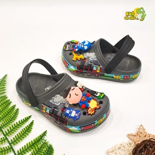 Dép trẻ em tàu hỏa thomas cao cấp tặng sticker sticker, dép sục cho bé trai đoàn tàu lửa màu xám hàng xịn