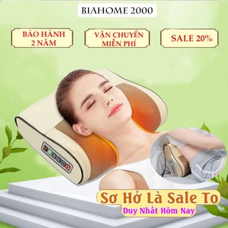 Gối massage cổ vai gáy, Gối massage hồng ngoại 20 bi giảm đau nhức mệt mỏi toàn thân, Máy massage cổ vai gáy