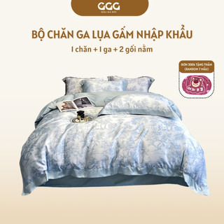 Bộ chăn ga tencel 80s markcross cao cấp gấu ga gối, set chăn trần lụa hoa chìm sang trọng