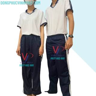 Quần Thể Dục Học Sinh Xanh Đen 3 Sọc Bé Trai Bé Gái Đủ Size, 2 Túi Zip Cấp 1 2 3 - Đồng Phục VĨNH PHÁT