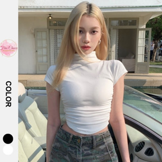 Áo thun cổ lọ nhún eo vạt bầu Freechoice Áo tay ngắn ôm body kiểu croptop gợi cảm