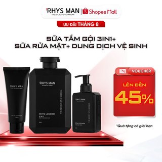 Sữa tắm gội nam 3in1 350ml & Dung dịch vệ sinh nam 120ml & Sữa rửa mặt nam 100ml RHYS MAN