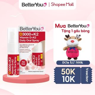 Vitamin D3000 K2 cho trẻ từ 13 tuổi Better You Daily Oral Spray 12ml giúp tăng hấp thu canxi, chắc khỏe xương