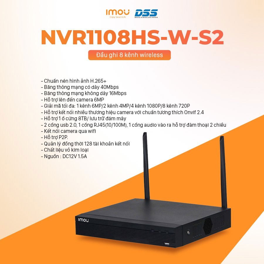 Đầu Ghi Hình 8 Kênh WIFI Camera IMOU NVR1108HS-W-S2 Hỗ trợ P2P