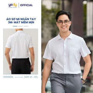Áo sơ mi nam Yody cộc tay chất liệu nến dáng slim cộc tay có túi ngực SNM5005