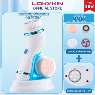 Máy rửa mặt cầm tay mini Lokykin thế hệ mới 4 chức năng đẩy tinh chất, massage, nâng cơ, rửa mặt gồm 4 đầu thay thế